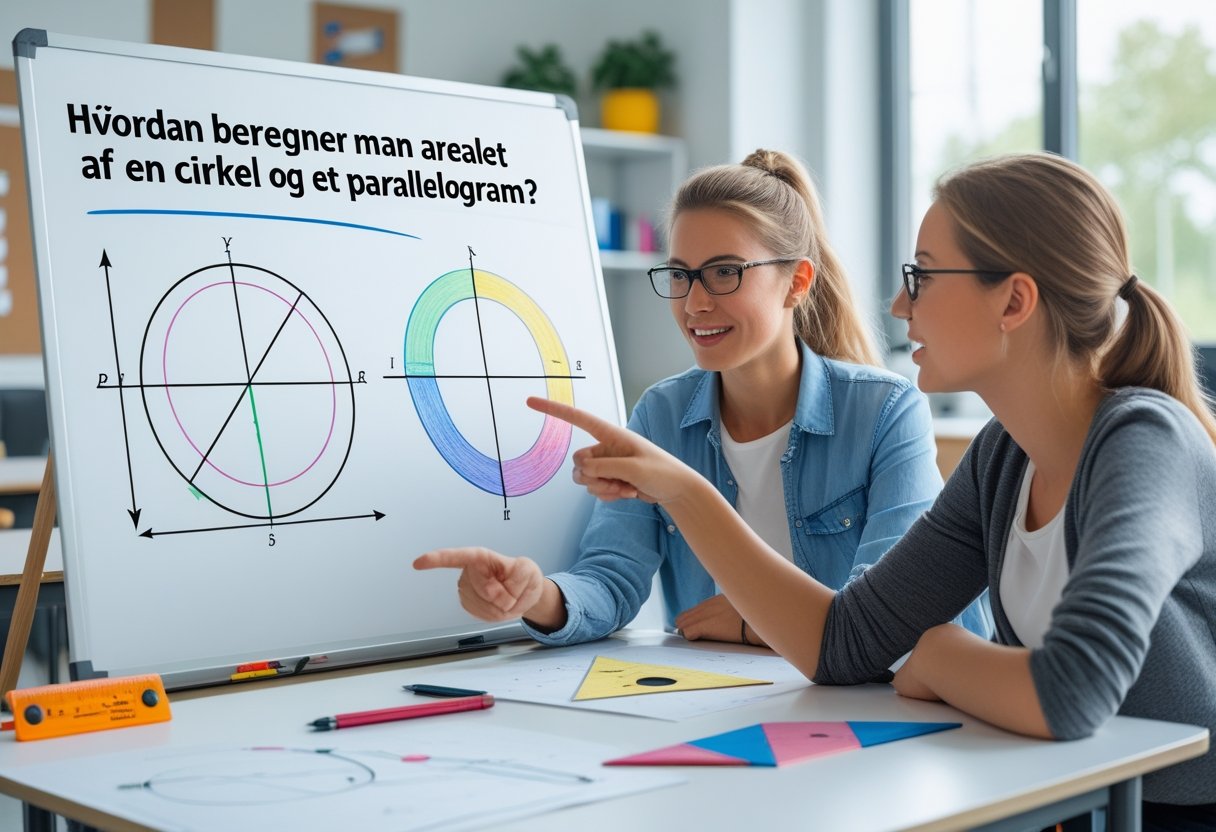 Hvordan beregner man arealet af en cirkel og et parallelogram